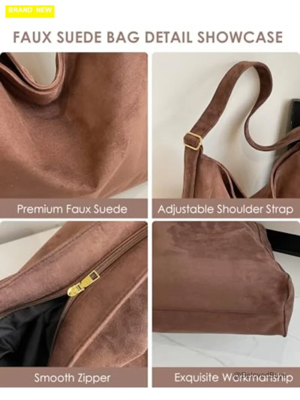 Faux Suede Slouchy Hobo Shoulder Bag Large Crossbody Tote for Work Travel